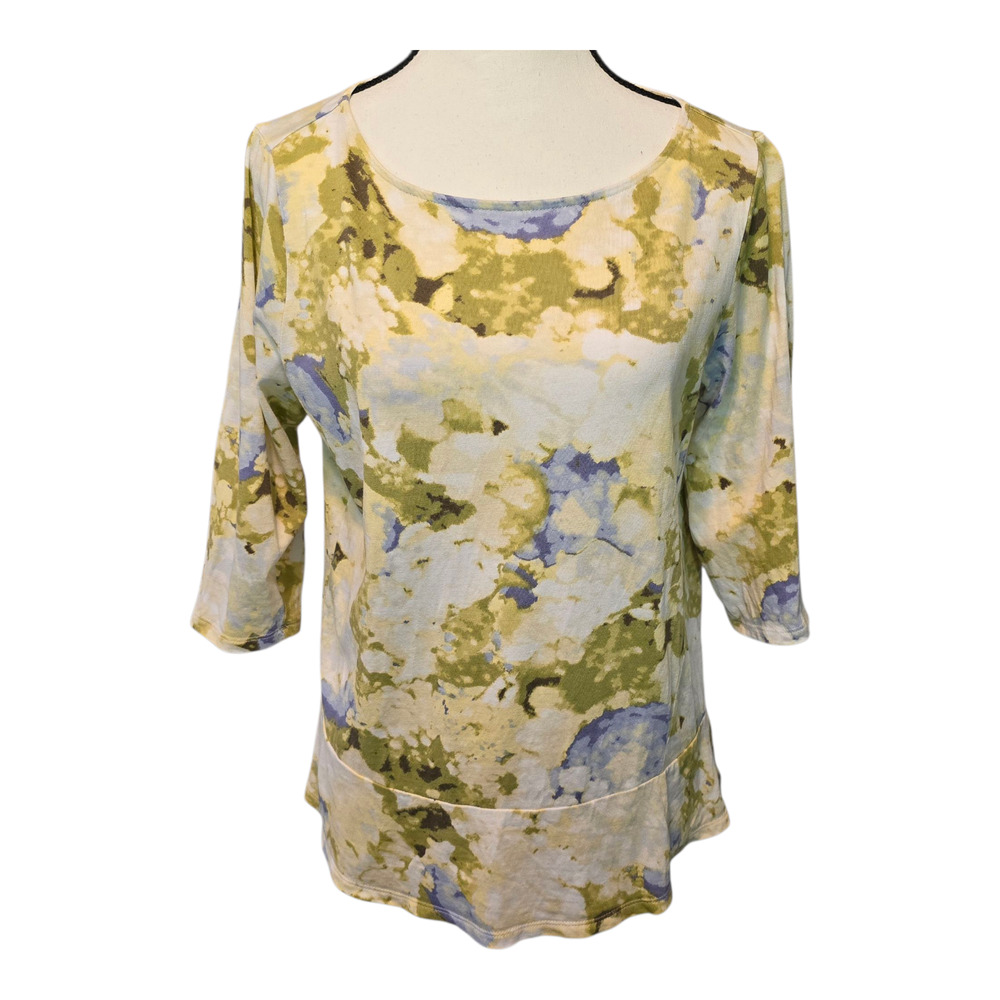 J Jill Top Womens Size SP Multicolor Cotton Modal Blend 3/4 Sleeve Boho Colorful
